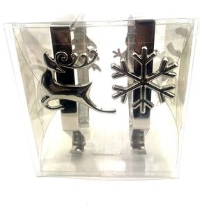 Christmas Stocking holder hanger Holiday Inspirations Silver 4 pack Snowman Deer